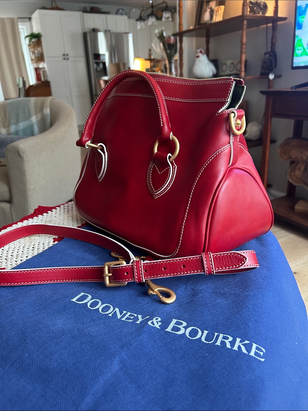 Dooney & Bourke Red Leather Satchel with Gold Hardware - Picture 11 of 11